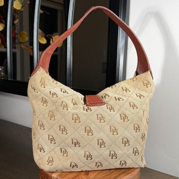 Dooney & Bourke Monogram Shoulder Bag — Vintage Tan Canvas & Leather - Picture 4 of 16